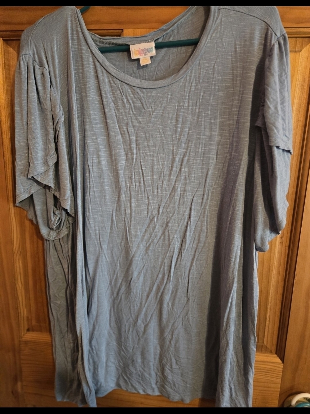 LuLaRoe Olive Steel Blue Short Sleeve Scoop Neck Shirt